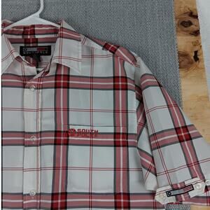 Southpole Shirt Mens Medium White/Red Plaid No Tuck Relaxed Logo Street Y2K